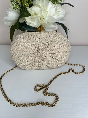 Haute Hippie Straw Clutch Bag | Gold Chain Mini Purse | Chic Summer Bag